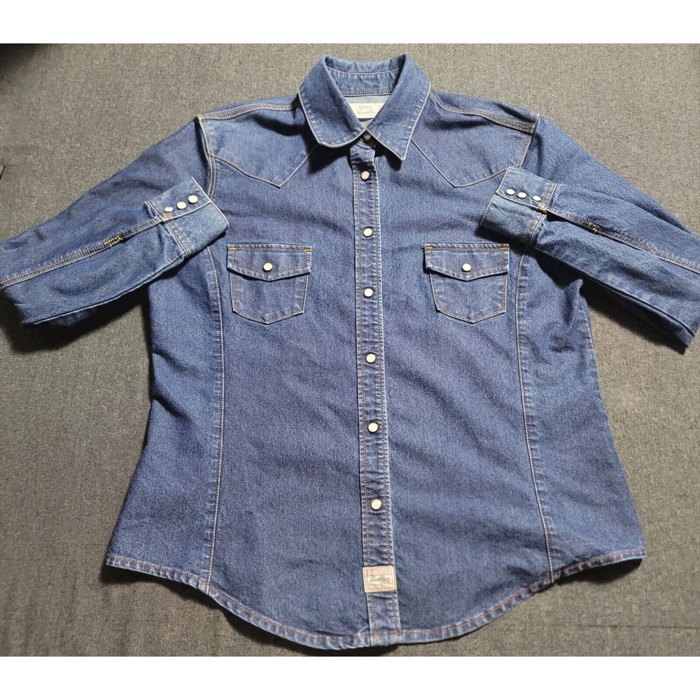 Levi's Western Pearl Snap Button Up Shirt‎ Womens Large L Dark Wash Denim - Picture 9 of 16